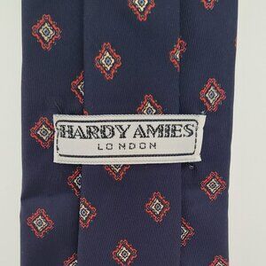 Vintage HARDY AMIES London Silk Neck Tie ~ Navy/Burgundy